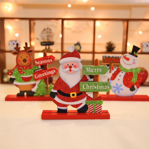 Christmas 2017 Table Decoration Wood Christmas Snowman Santa Claus Elk Ornament Decor Crafts