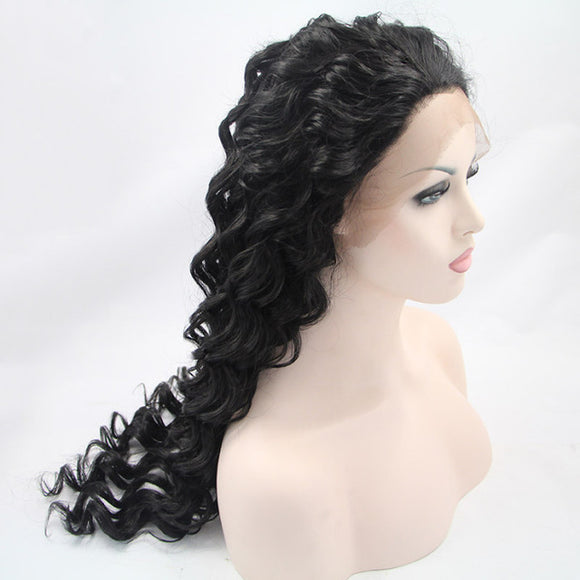 African Black Curly Hair Chemical Fiber Front Lace Wig - Black