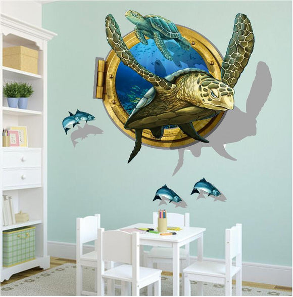 Miico 3D Creative PVC Wall Stickers Home Decor Mural Art Removable Sea Turtle Decor Sticker
