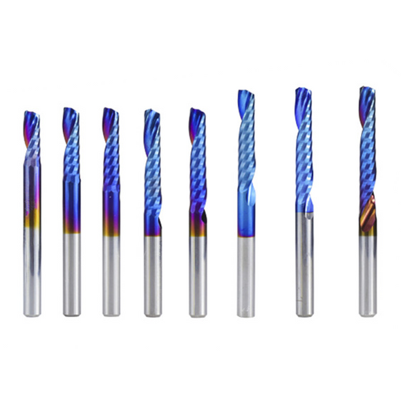 Drillpro 4mm Shank 1 Flute Spiral End Mill Carbide End Mill Blue Nano Coating CNC Router Bit Single Flute End Mill Milling Cutter