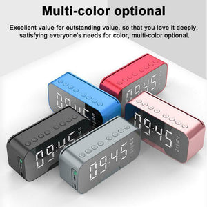 2020 New Wireless bluetooth Clock Speaker Radio LED Mirror Alarm Clock Subwoofer Music Player Snooze Desktop Clock Wireless  Speaker with FM Radio