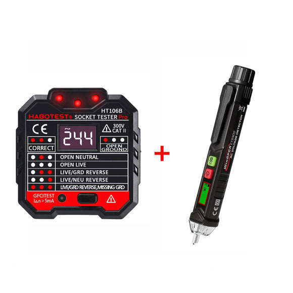 HT106B US Socket Outlet Tester Circuit Polarity Voltage Detector + Winpeak ET8900 Voltage Tester Pen