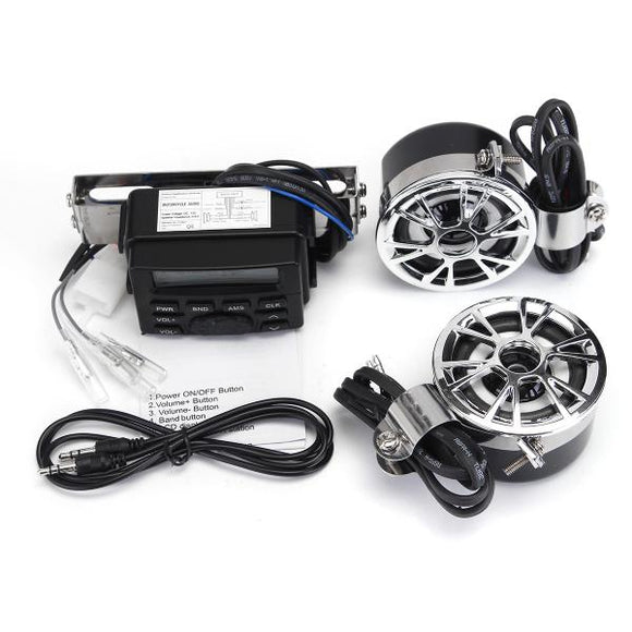 Audio System FM Radio Stereo Amplifier Horn Motorcycle Handlebar Speaker W/ Remote USB DC 12V