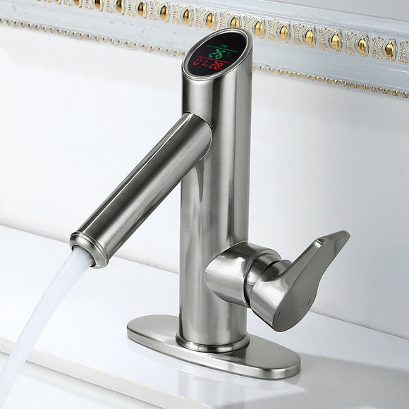 KCASA KC-471 Brass Bathroom Sink Faucet LED Digital Display Temperature Time Waterf
