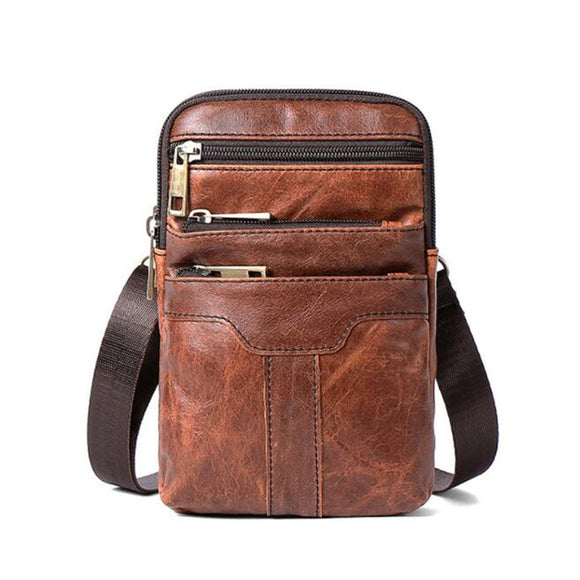 Men Genuine Leather Shoulder Bag Messenger Crossbody Handbag Vintage Storage Bag Outdoor Travel