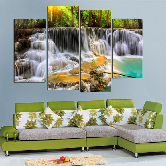 4Pcs Waterfall Combination Painting Printed On Canvas Frameless Drawing Home Decoration Paper Art