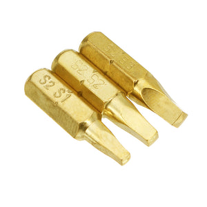 Broppe 3pcs 25mm S1-S3 Square Shaped Screwdriver Bits 1/4 Inch Hex Shank Electroplating Bronze