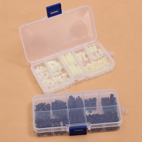 160pcs M3 Nylon Hex Spacer Screw Nut Assortment Kit Plastic Standoff Set