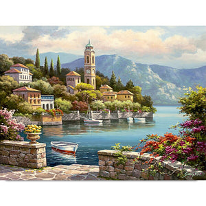 40X50CM Frameless Romantic Harbour Canvas Linen Canvas Oil Painting DIY Paint By Numbers