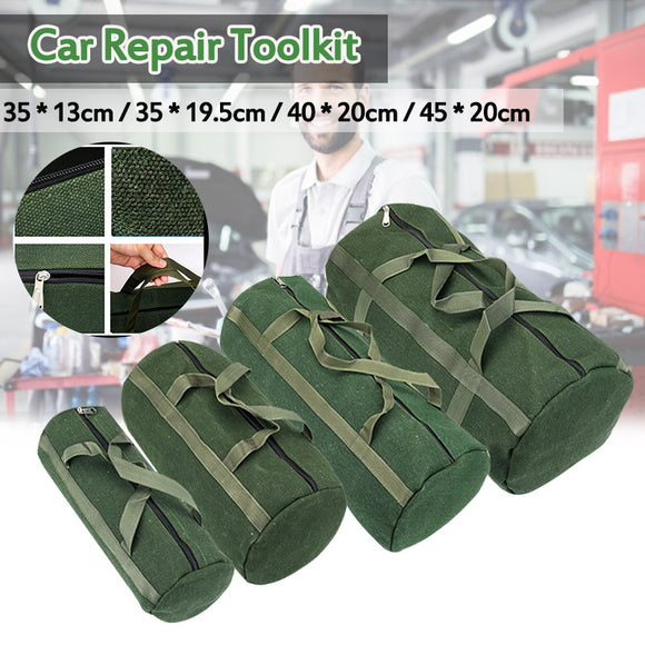Portable Canvas Heavy Duty Tool Bag Pockets Carry Auto Mechanic Repair Kit Round Bag