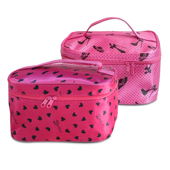 Multifunctional Double Layers Dots Makeup Bag Cosmetic Storage Case Travel Portable Toiletry Handbag