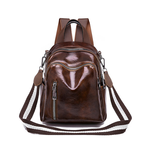 Women Retro Faux Leather Solid Vintage Backpack Travel Shoulder Bag