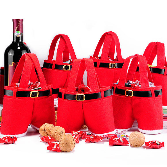 Merry Christmas Gift Treat Candy Wine Bottle Bag Santa Claus Suspender Pants Trousers Decor Christma