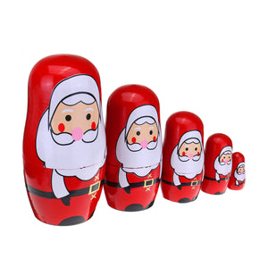 5PCS Russian Doll Wooden Nesting Doll Handcraft Decoration Christmas Gifts