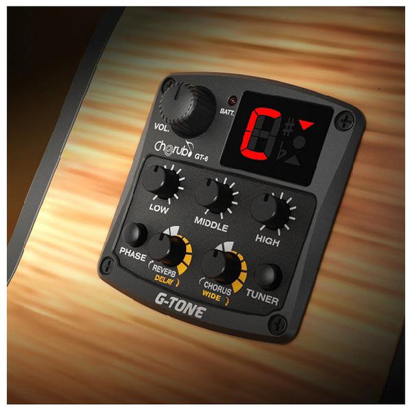 Cherub GT-6 Acoustic Guitar Preamp Pick Up With Tuner Reverb Delay Chorus Wide Effects