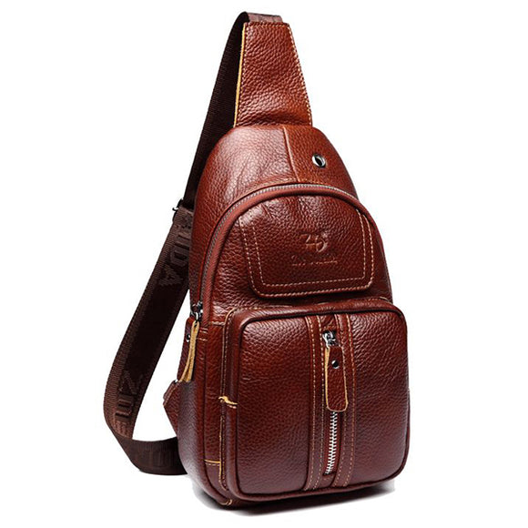 Genuine Leather Cowhide Crossbody Bag Vintage Sling Bag Solid Shoulder Bag For Men