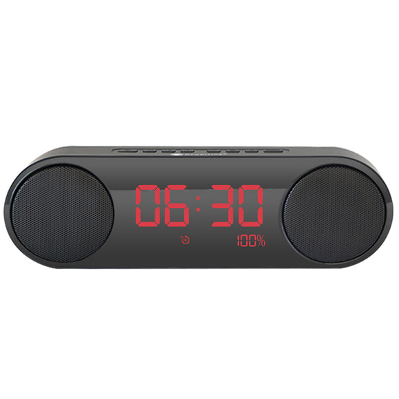 LED Display Alarm Clock Dual Driver Unit FM Radio Aux TF Card Heavy Bass Bluetooth Speaker With Mic