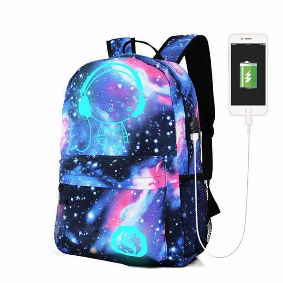 18L Luminous USB  Anti-theft Backpack Waterproof Laptop School Bag Camping Travel