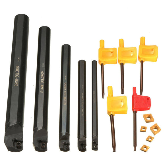 15pcs 7/10/12/16/20mm SCLCR09 Lathe Turning Tool Holder with CCMT060204 Inserts and Wrench
