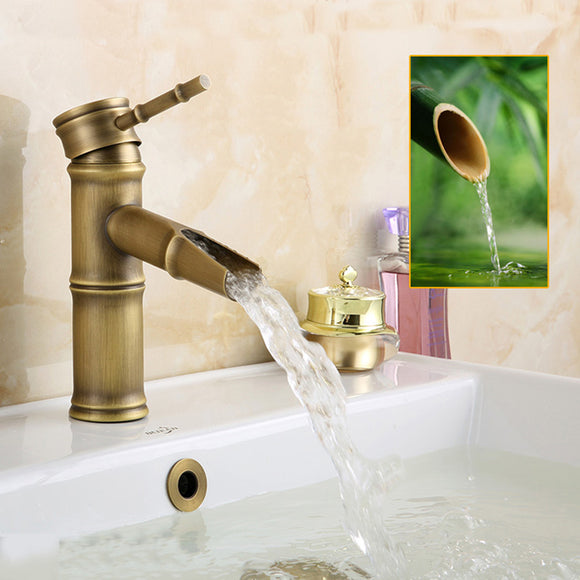 Single Handle Deck Mount Bathroom Bamboo Vessel Sink Faucet Antique Copper Short Spout Bath Tub Mixer Taps