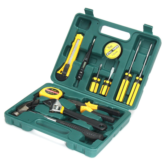 12PCS Tech Professional Basic Fix Repair Home Tools Set Hand Carry Tool Box Kit