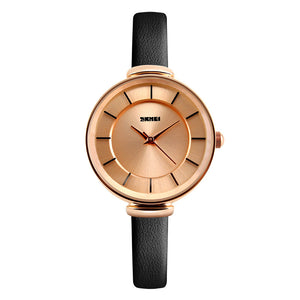SKMEI 1184 Simple Design Ladies Wrist Watch Genuine Leather Strap Quartz Watches