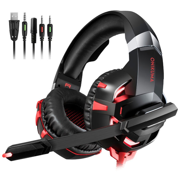 ONIKUMA K2A Gaming Headset LED Lights Noise Canceling Mic Wired Stereo Gaming Headphones Headset for PS4 Xbox Switch PC Laptop