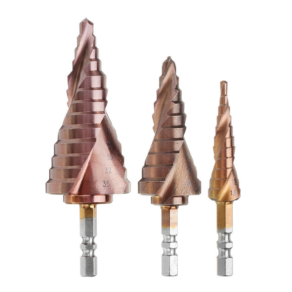 Drillpro 3-13mm/6-25mm/6-35mm M35 Cobalt Step Drill Bit Double R 1/4 Inch Hex Shank Step Drill