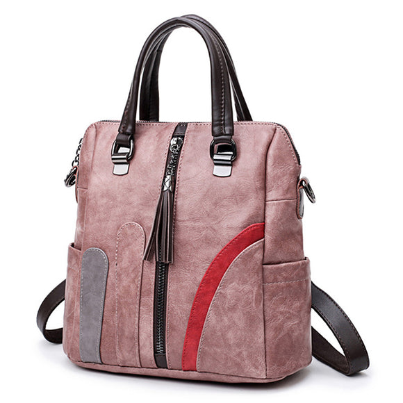 Women Soft Leather Multi-funtion Backpack Vintage Patchwork Crossbody Bags Leisure Handbag
