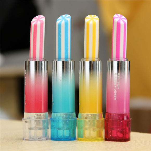 1Pcs Novelty Lipstick Shape Rubber Pencai Eraser For Student Kids Girl Multicolor