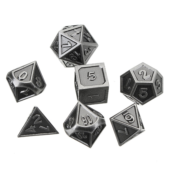 Embossed Steel 7 Pcs Multisided Dice Heavy Metal Polyhedral Dice Set w/ Bag