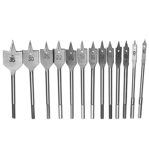 13pcs Flat Spade Drill Bits Set Metal Bit Kit Hex Shank Woodworking Tool