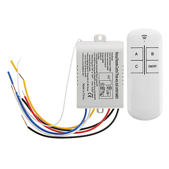 3 Ways ON/OFF Wireless Remote Control Switch Receiver Transmitter for LED Lamp AC220V