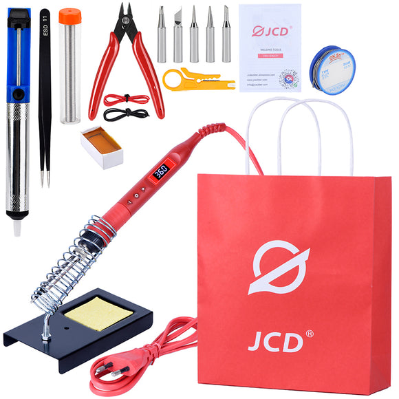 JCD 908U Electric Soldering Iron Tool Kits 100W 220V/110V LCD Lighting Soldeing Station Adjustable Temperature with Plier Solder Holder Tips