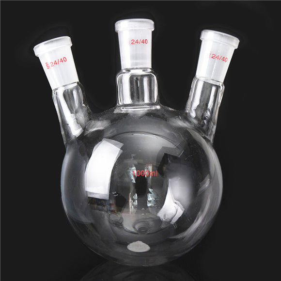 1000ml 3 Neck 24/40 Round-bottomed Fask Glass Flask Laboratory Boiling Vessel Bottles