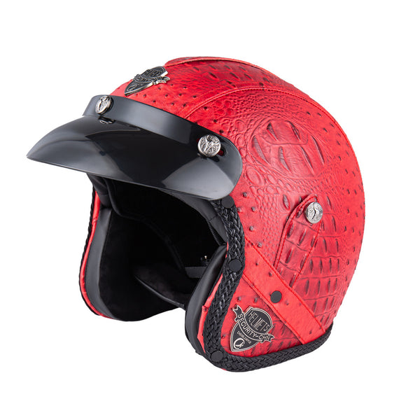 BYB Retro Chopper Motocross Motorcycle PU Leather Half Face Helmet For Harley/Honda/Kawasaki