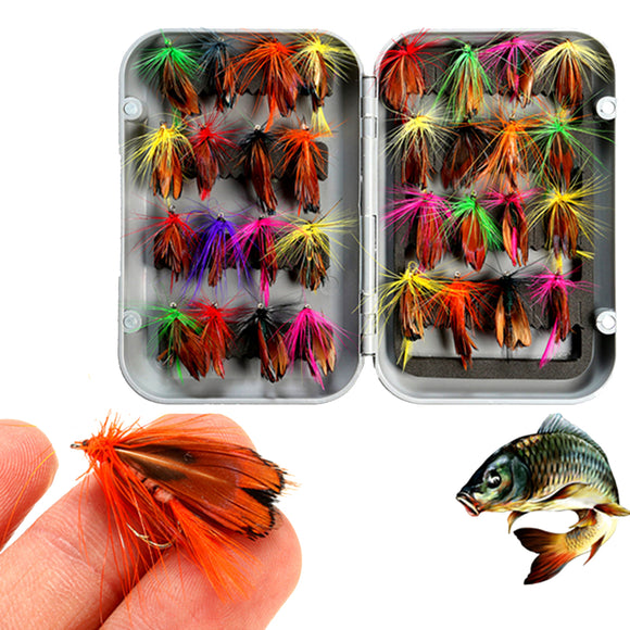 ZANLURE 32pcs Mixed Trout Flies Lure Fly Fishing Tackle with Box