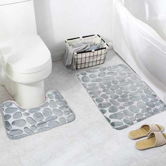 Honana 2Pcs 3D Stone Memory Foam Bath Mats Set Anti-slip Floor Mat Absorbent Bathroom Toilet Rugs