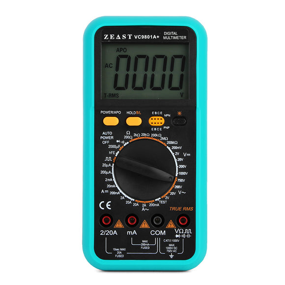 ZEAST VC9801A+ LCD Digital Multimeter Transistor Square Wave AC/DC Ammeter Voltmeter Tester Meter