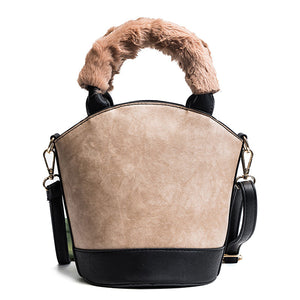 Women PU Leather Plush Bucket Bag Crossbody Bag