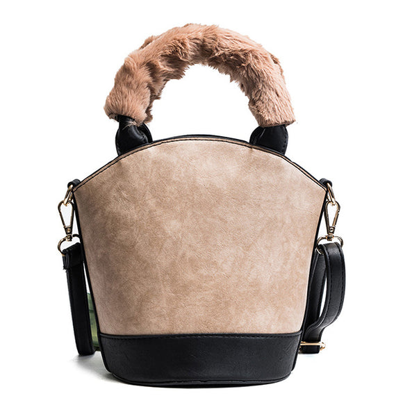 Women PU Leather Plush Bucket Bag Crossbody Bag