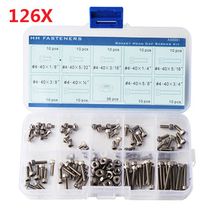 #4-40 UNC Stainless Steel Hex Socket Head Cap Screws Nuts Assortment Kit 126pcs