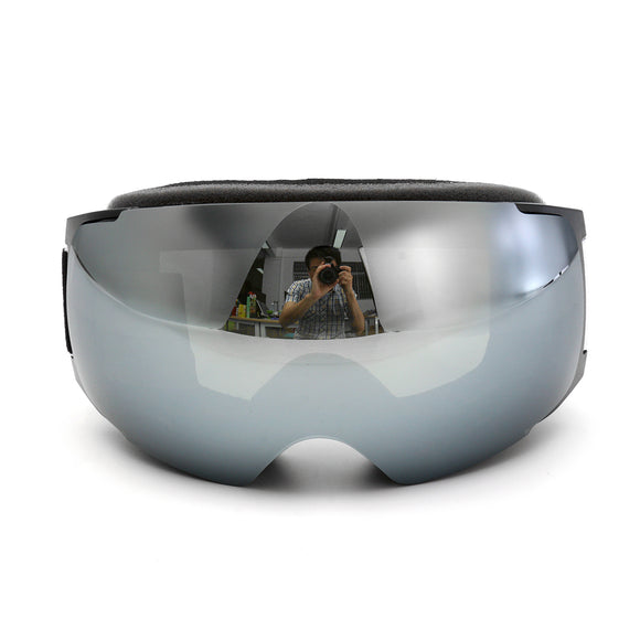 Ski Goggles UV Protection Snowboard Magnet Anti Fog Double Lens Black Frame