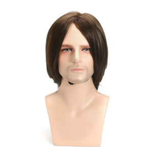 Men Brown Hair Wig Cosplay Natural Net Cap Medium Long Heat Resistant High Temperature Fiber