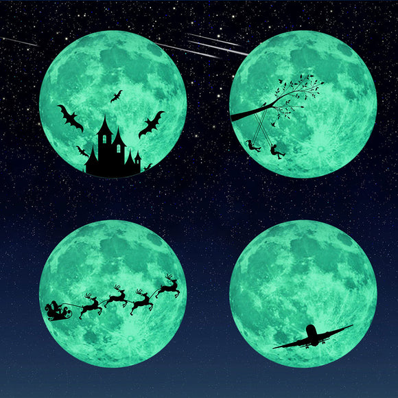 30Cm Large Moon Glow In The Dark Pattern Stickers Luminous DIY Wall Sticker