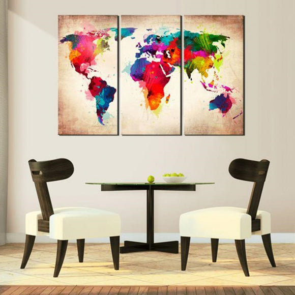 3 Pcs Abtract World Map Canvas Print Paintings Wall Art Picture Decor Unframed Home Decorations