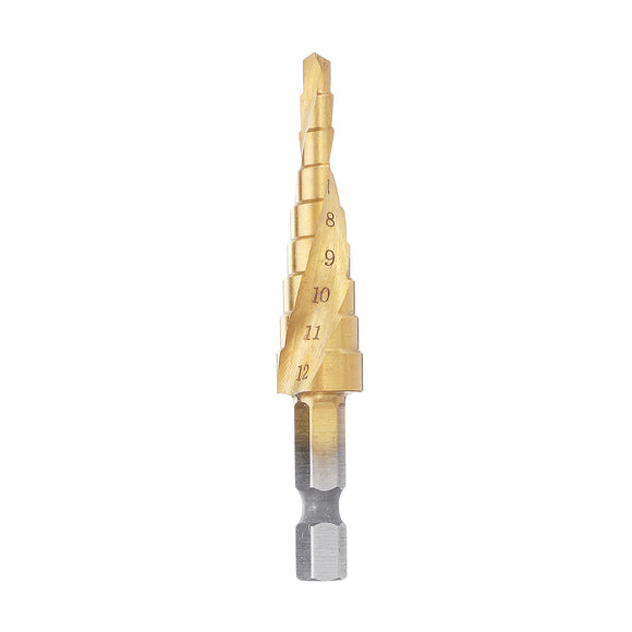 Drillpro HSS 4-12mm Spiral Grooved Step Drill Bit Titanium Coated Step Cone Drill Bit