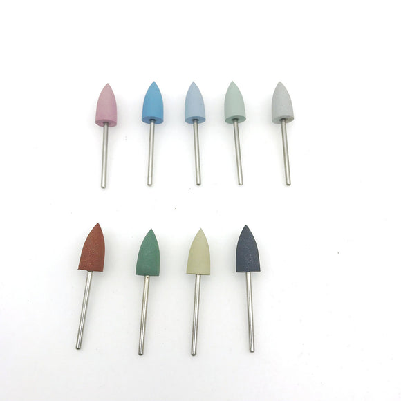 9Pcs 2.35mm Dental Tools Lab Silicone Rubber Handpiece Polishing Burs Cone Shape