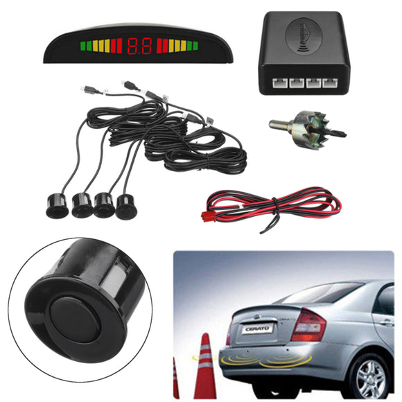 Car Reverse System 4 Parking Sensor Radar Kit LCD Displayer Buzzer Alarm Rear