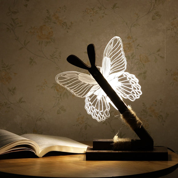KCASA Creative Butterfly 3D Night Light LED Wood Art Acrylic Table Lamp Home Decoration Lighting